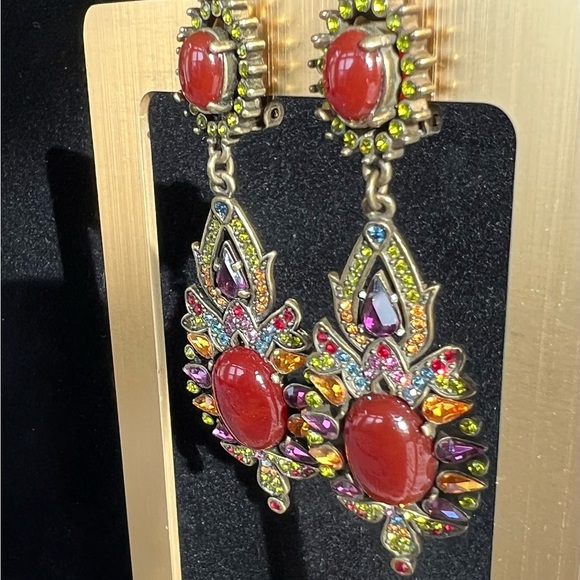 Heidi Daus vintage long drop carnelian beads clip on Earrings - Picture 3 of 8